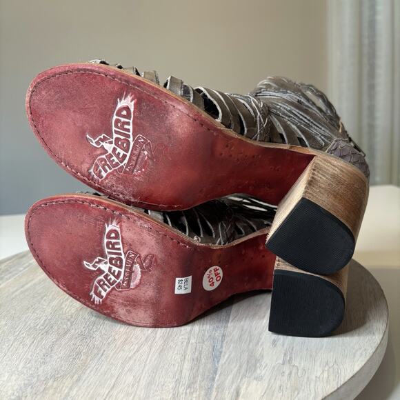 Freebird by Steven Bela Boots Gray Leather Snakeskin Peep Toe Ankle Booties Sz 9 - Picture 8 of 10